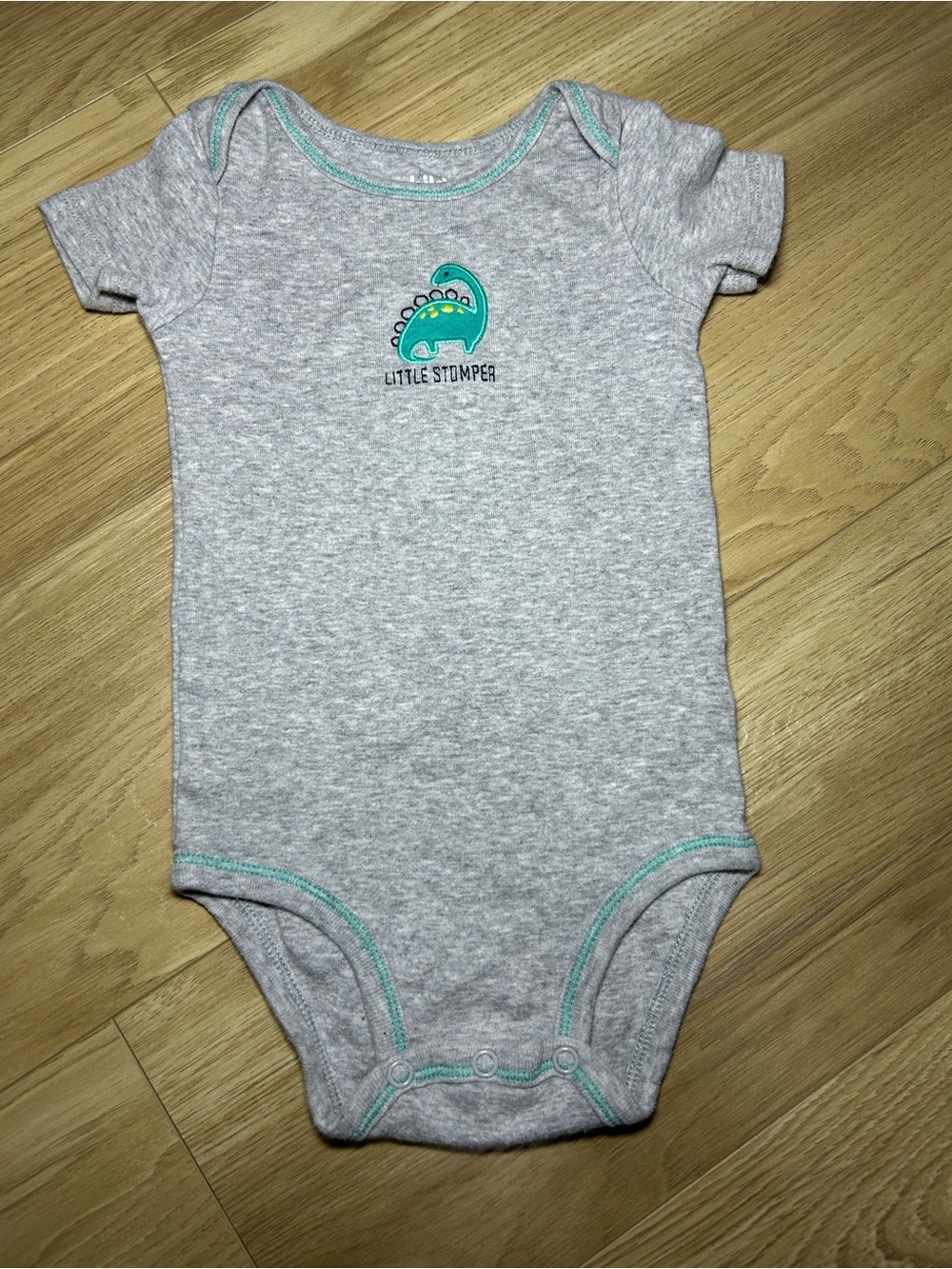 Carter's Gray Onesie with Teal Dinosaur Accent
